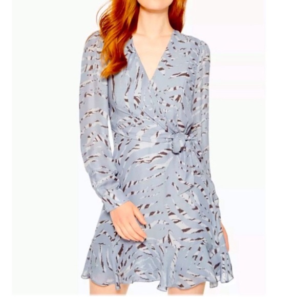 Parker Silk Blend Faux Wrap Blue Zebra Print Dress - Picture 3 of 11